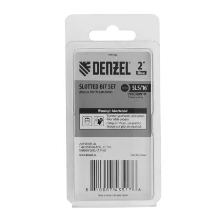 Набор бит DENZEL SL5/16"x2", 4 шт.