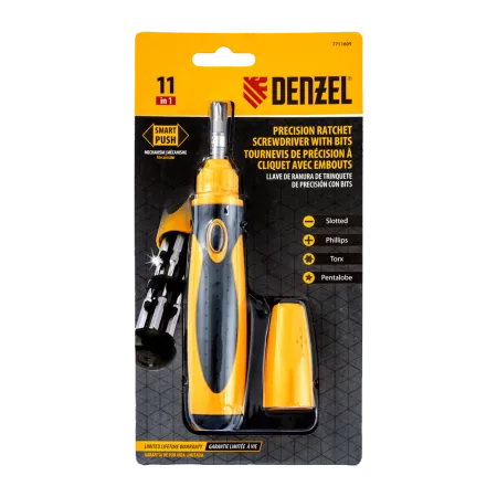 Отвертка реверсивная DENZEL механизм SmartPush mini 11 шт, CrMo