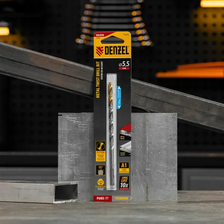 Сверло спиральное по металлу DENZEL 5,5 х 139 мм, Р6М5, Golden Tip, удлиненное