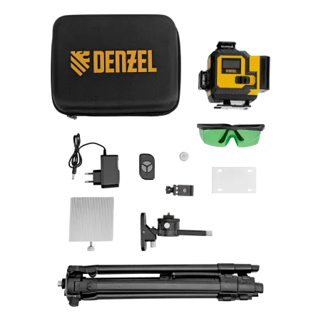 Лазерный уровень мультипризменный DENZEL DLV 360-4T, 30 м, зеленый луч, Li-Ion 2,4 Aч, штатив