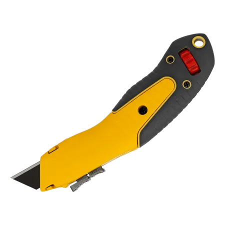 Нож DENZEL 19мм, сменное трапециевидное лезвие, SK4, алюминиевый корпус, торцевой зажим