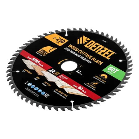 Пильный диск по дереву DENZEL ф250 х 32 мм, 60 зубьев
