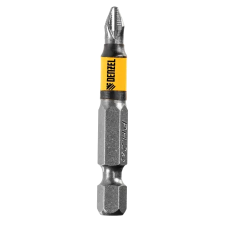 Бита DENZEL PH2х50, сталь S2, 10 шт., круглый профиль, отрывная упаковка, Е 6,3