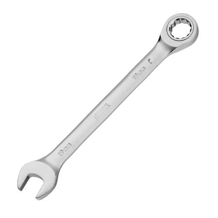 Набор ключей комбинированных трещоточных DENZEL 6-19 мм, 12 шт., CrV, матовый хром