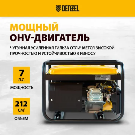 Генератор бензиновый DENZEL PS 25, 2.5 кВт, 230 В, 15 л, ручной старт