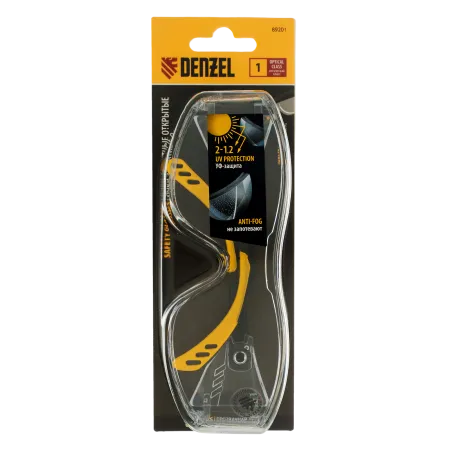 Очки защитные открытые DENZEL поликарбонатные, увеличенная прозрачная линза,  регулируемые дужки