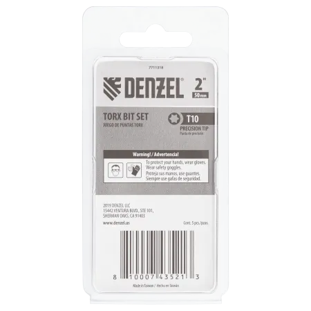 Набор бит DENZEL T10x50, 5 шт.