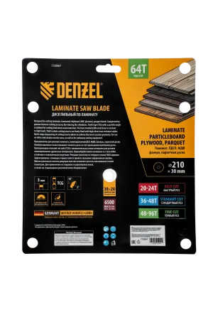 Пильный диск по ламинату DENZEL ф210 х 30 мм, 64 зубьев