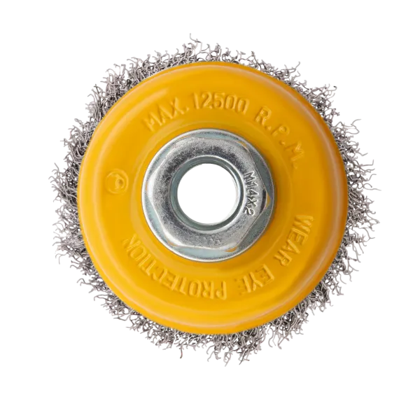 Щетка для УШМ DENZEL 746043, 75 мм, «чашка», витая нержавеющая проволока 0.3 мм, М14