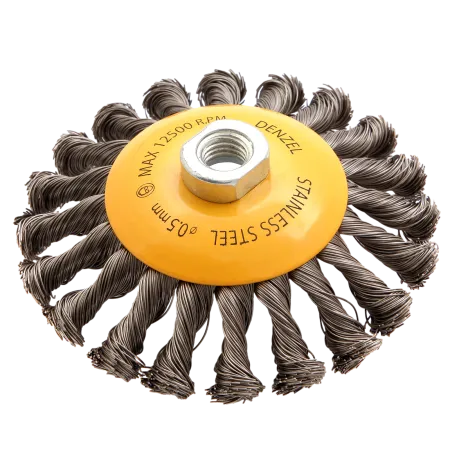 Щетка для УШМ DENZEL 746113, 125 мм, «тарелка», крученая нержавеющая проволока 0.5 мм, М14