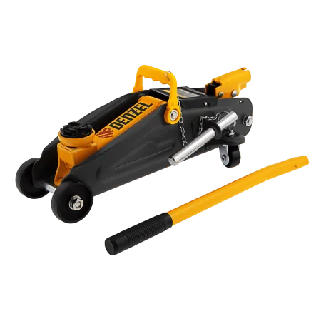 Домкрат гидравлический DENZEL подкатной с фиксатором, 2 т, 130-330 мм, в кейсе