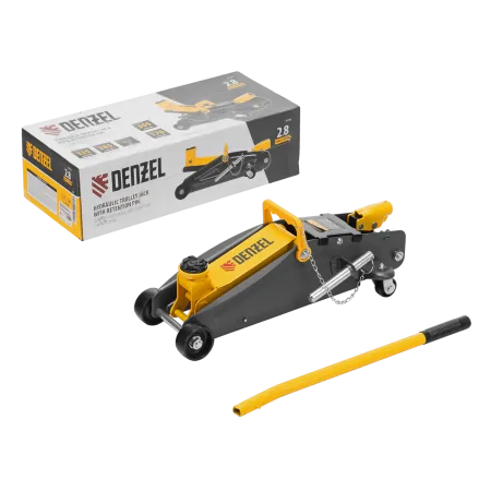 Домкрат гидравлический DENZEL подкатной с фиксатором, 2,8 т, 135-385 мм