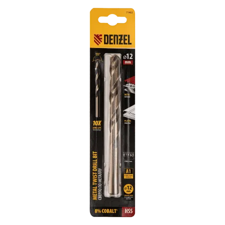 Сверло по металлу DENZEL 12 мм, HSS Co-8%