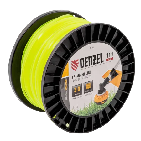 Леска для триммера DENZEL 96294 квадрат, 3,0мм х 111м, на DIN катушке FLEX CORD