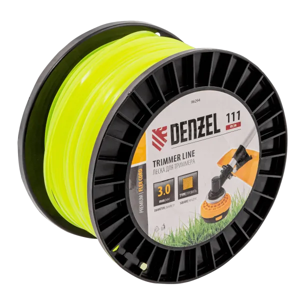 Леска для триммера DENZEL 96294 квадрат, 3,0мм х 111м, на DIN катушке FLEX CORD