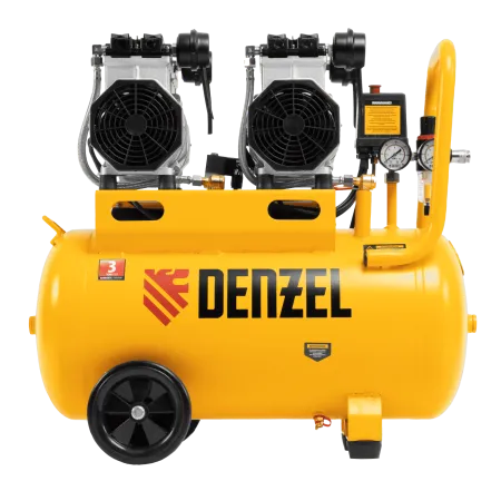 Компрессор безмасляный, малошумный DENZEL DLS 2200/50, 2200 Вт, 2x1100, 50 л, 380 л/мин