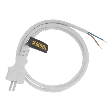 Шнур сетевой Energy Series DENZEL, ПВС, 1,5 м, 2 x 1,5 мм, с неразборной вилкой, белый