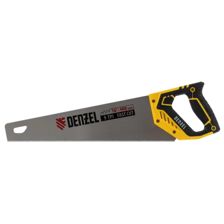Ножовка по дереву DENZEL 400 мм, 9 TPI, зуб 3D, двухкомпонентная рукоятка