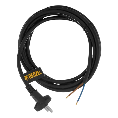 Шнур сетевой Energy Series DENZEL, ПВС, 3 м, 2 x 1,5 мм, с неразборной вилкой, черный