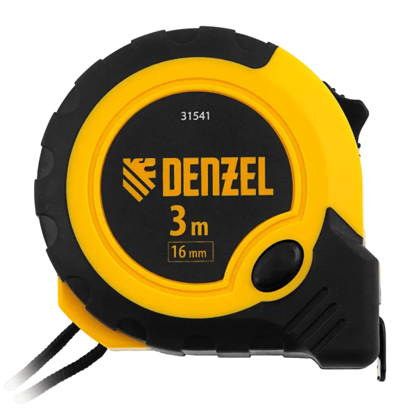 Рулетка DENZEL 3м х 16мм, двухкомп. корпус, кнопка-пауза