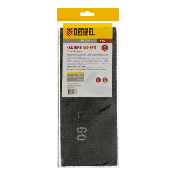 Сетка абразивная DENZEL 75167, P60, 115 x 280 мм, 5 шт.