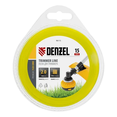 Леска для триммера DENZEL Flex Сord 96115, 2 мм x 15 м, квадратная, блистер