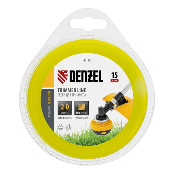 Леска для триммера DENZEL Flex Сord 96115, 2 мм x 15 м, квадратная, блистер