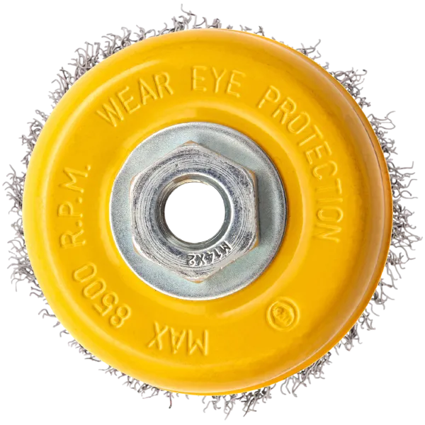 Щетка для УШМ DENZEL 746053, 100 мм, «чашка», витая нержавеющая проволока 0.3 мм, М14