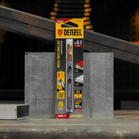 Сверло спиральное по металлу DENZEL 8,5 x 117 мм, Р6М5, Golden Tip, многогранная заточка