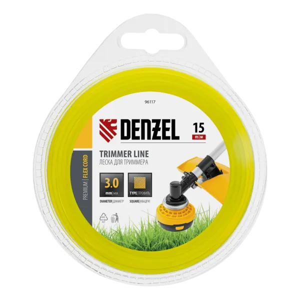 Леска для триммера DENZEL Flex Сord 96117, 3 мм x 15 м, квадратная, блистер