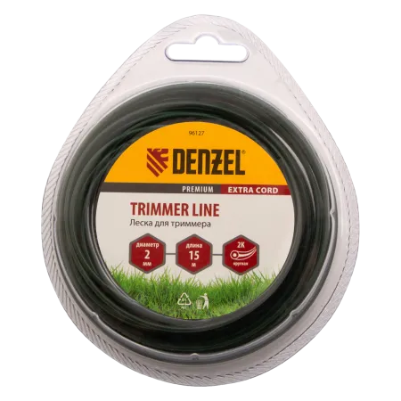 Леска для триммера DENZEL Flex Сord 96127, 2 мм x 15 м, круглая, двухкомпонентная