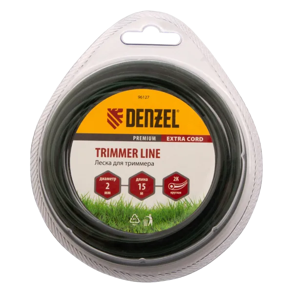 Леска для триммера DENZEL Flex Сord 96127, 2 мм x 15 м, круглая, двухкомпонентная