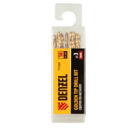 Сверло по металлу DENZEL 3 мм, HSS-Tin, Golden Tip, 10 шт.