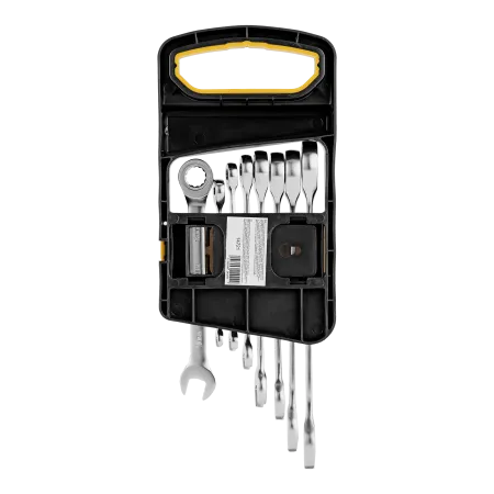 Набор ключей комбинированных трещоточных DENZEL 6-19 мм, 8 шт., CrV, матовый хром