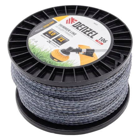 Леска для триммера DENZEL 96826 двухкомпонентная витой квадрат, 4,0мм х 106м, на DIN катушке EXTRA CORD