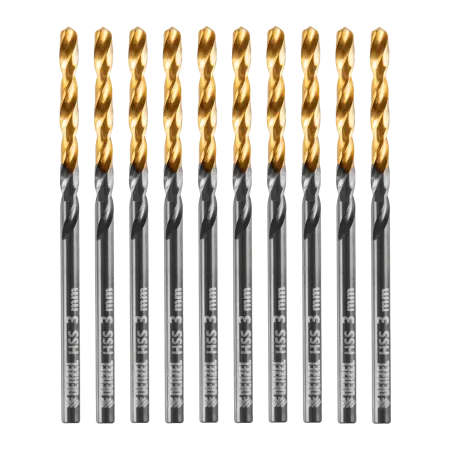 Сверло по металлу DENZEL 3 мм, HSS-Tin, Golden Tip, 10 шт.