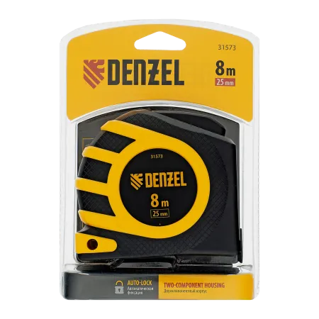 Рулетка DENZEL 8м x 25 мм, магнит, двухсторонний зацеп, нейлон, двуст. шкала, автоматич