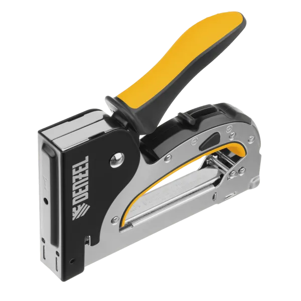 Степлер мебельный DENZEL стальной корпус, быстрая загрузка, регул. силы удара, тип 53, 4-14 мм