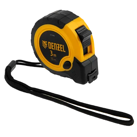 Рулетка DENZEL 3м х 13мм, двухкомп. корпус, кнопка-пауза