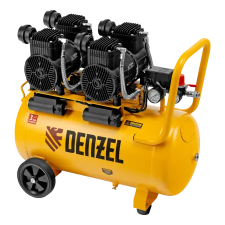 Компрессор безмасл. малошумный DENZEL DLP -3000/50, 3 кВт, 2х1,5 кВт,50 л, 2850 об/мин,500 л/мин