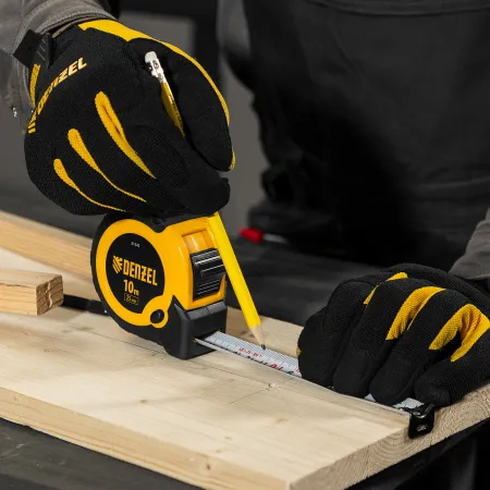 Рулетка DENZEL 10м х 25мм, двухкомп. корпус, кнопка-пауза