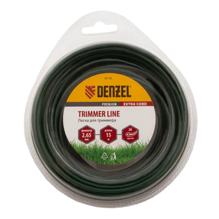 Леска для триммера DENZEL Extra cord 96128, 2.65 мм x 15 м, круглая, двухкомпонентная