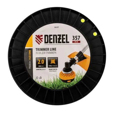 Леска для триммера DENZEL 96297 витой квадрат, 2,0мм х 357м, на DIN катушке FLEX CORD