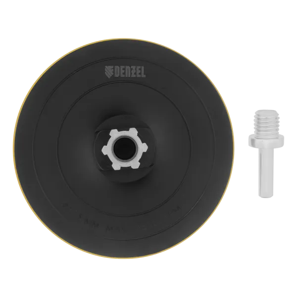 Тарелка опорная для дрели и УШМ DENZEL с липучкой, 115 мм, твердая, с адаптером c М14 на d8