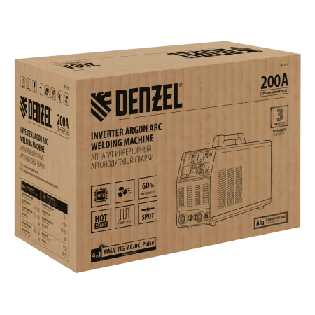 Аппарат инвертор. аргонодуговой сварки DENZEL ITIG-200 ACDC Mix Pulse, 200 А, ПВ 60%