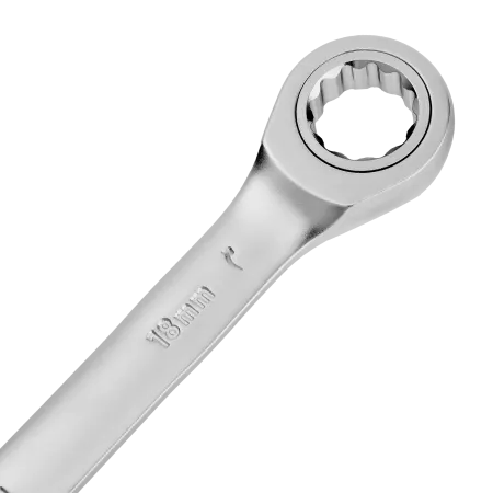 Ключ комбинированный трещоточный DENZEL, 18 мм, CrV, матовый хром