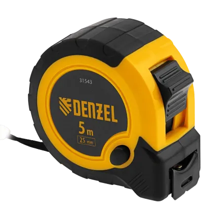 Рулетка DENZEL 5м х 25мм, двухкомп. корпус, кнопка-пауза