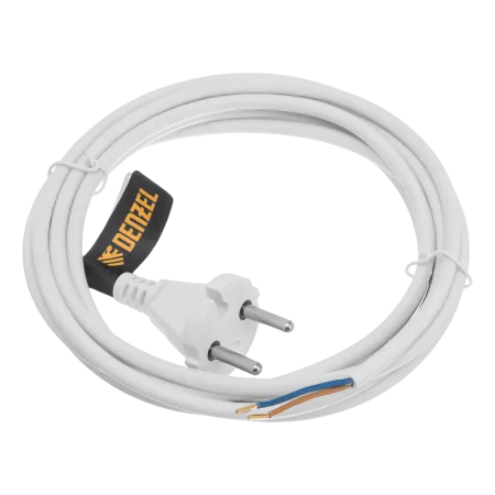 Шнур сетевой Energy Series DENZEL, ПВС, 3 м, 2 x 1 мм, с неразборной вилкой, белый