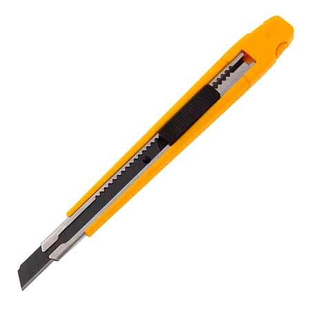 Нож DENZEL 9 мм, сменное лезвие, SK4, метал. направляющая, клипса, нажимной фиксатор