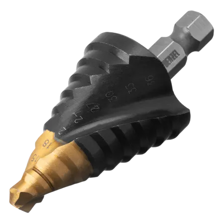 Сверло ступенчатое DENZEL, 9-12-15-18-21-24-27-30-33-36 мм, Р6М5, 6-гр. хвостовик